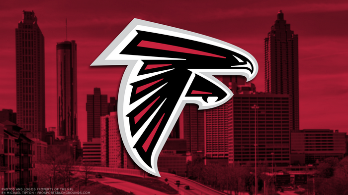 Atlanta Falcons logo over city skyline