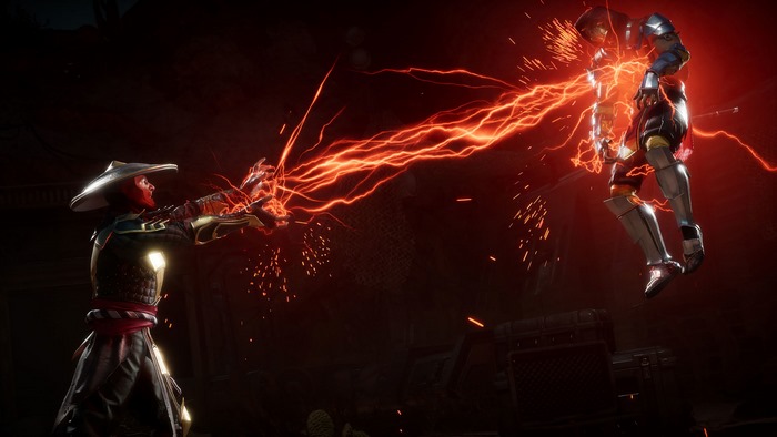 Raiden from Mortal Kombat attacking Scorpion