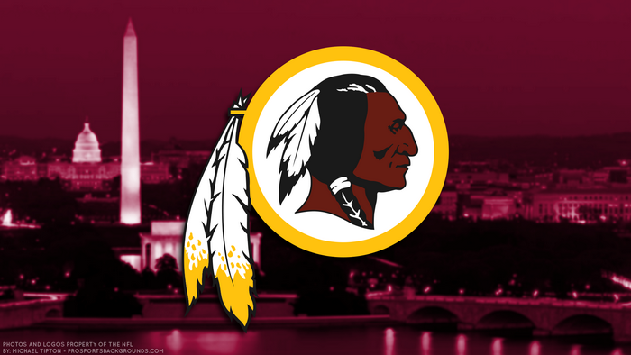 Washington Redskins logo over Washington D.C. skyline
