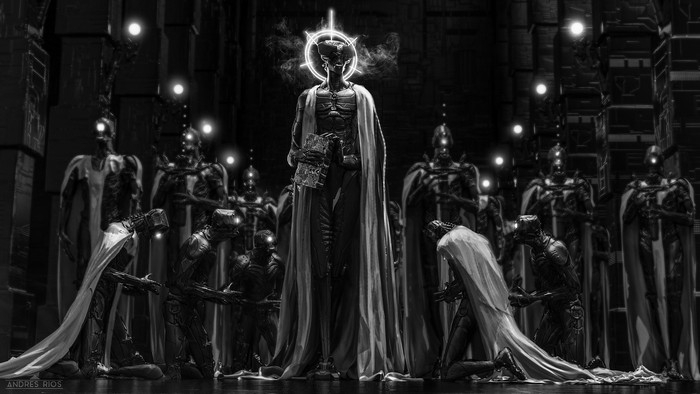Cult of Robots in a Dark Temple