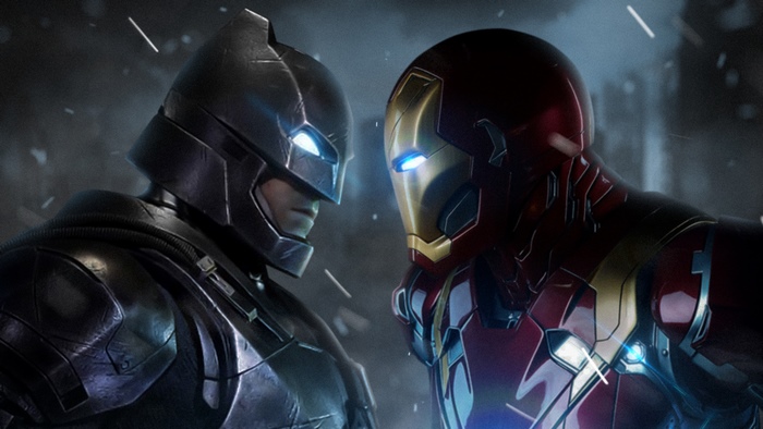 Batman and Iron Man facing each other
