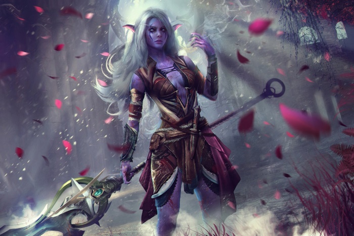 Elf Woman Warrior with Spear from World of Warcraft