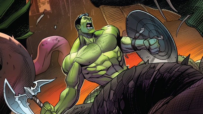 The Incredible Hulk from Marvel Comics fighting monsters