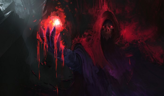 Dark Sorcerer holding a glowing red orb