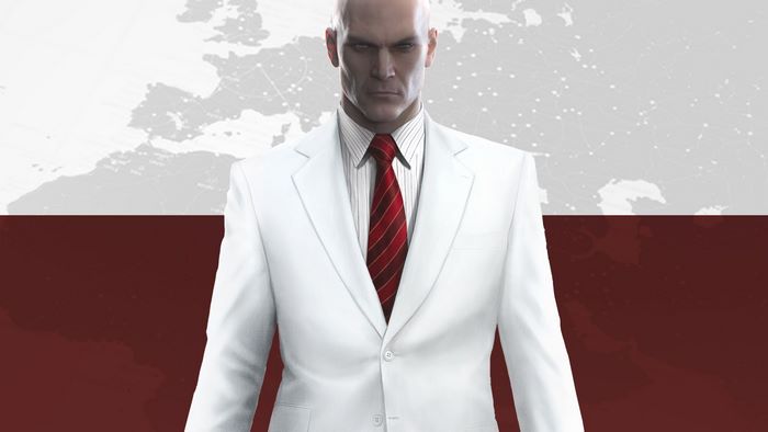 Agent 47 from Hitman in a white suit
