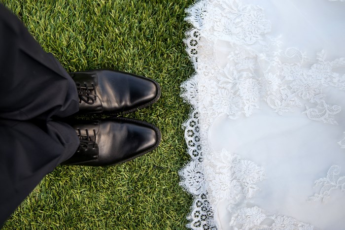 Wedding Couple Shoes on Green Grass
