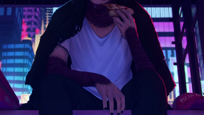 Dabi from My Hero Academia eating pizza
