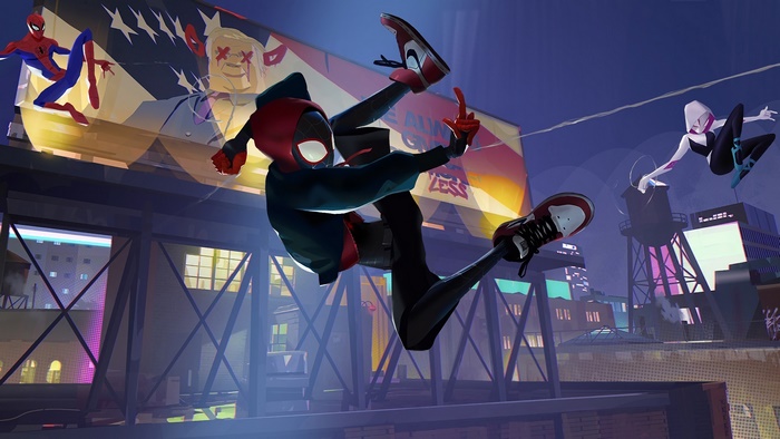 Miles Morales, Spider-Gwen, and Spider-Man from Spider-Verse