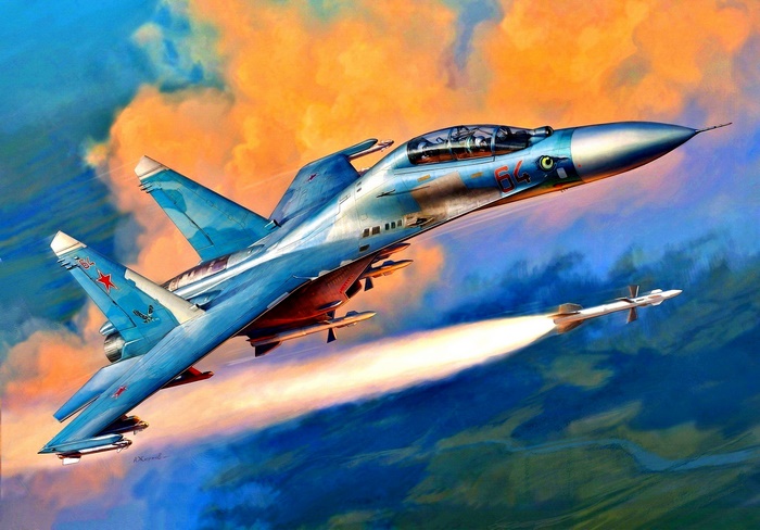 Sukhoi Su-27 jet fighter launching a missile