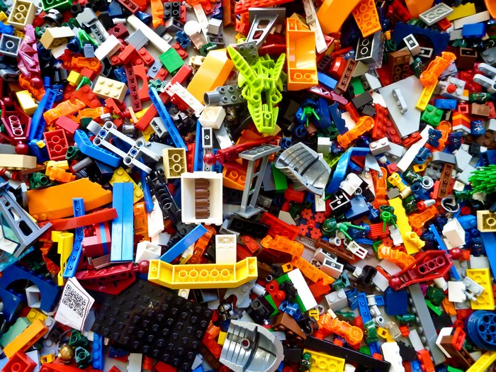 A large pile of assorted Lego bricks