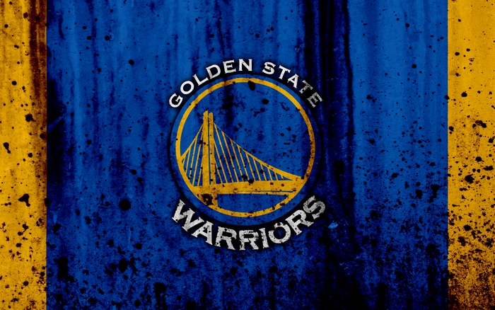 Golden State Warriors logo on blue and yellow background