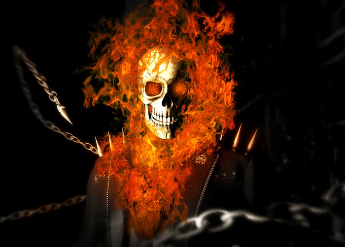 Ghost Rider with flaming skull and chains