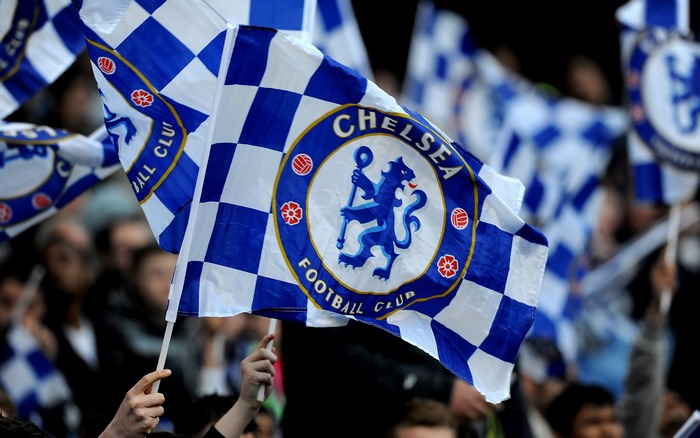 Chelsea F.C. flags at a soccer match