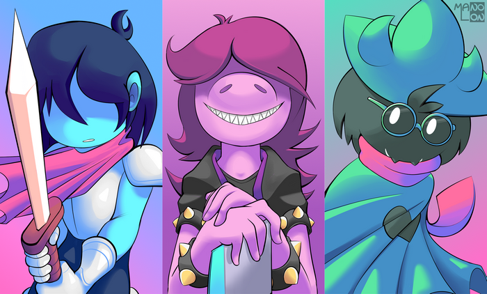 Kris, Susie, and Ralsei from Deltarune