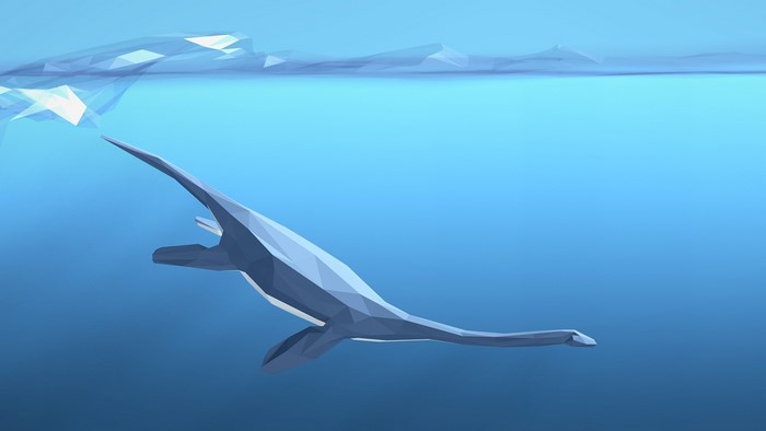 Low Poly Plesiosaur Swimming Underwater