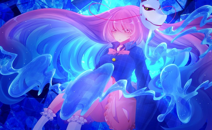 Hata no Kokoro with a mask and blue tentacles
