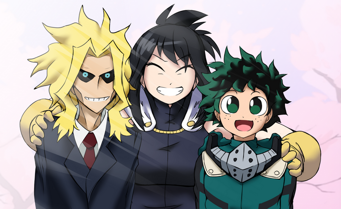 All Might, Nana Shimura, and Izuku Midoriya from My Hero Academia