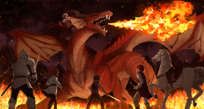 My Hero Academia Heroes Facing Fire-Breathing Dragon