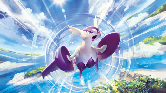 Mega Latias Soaring Above Tropical Islands