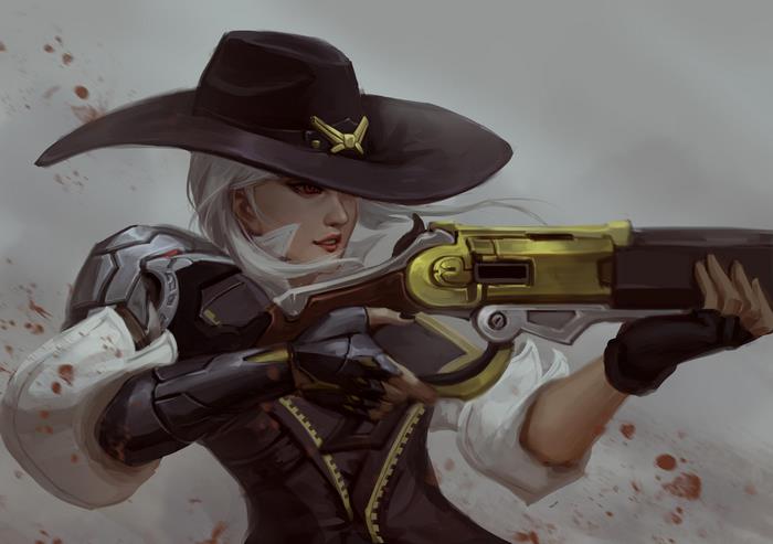 Ashe from Overwatch holding a rifle