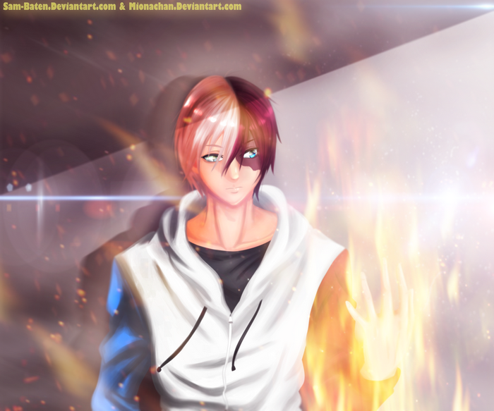 Shoto Todoroki with fire and ice