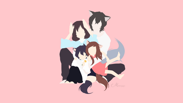 Wolf Children characters on pink background