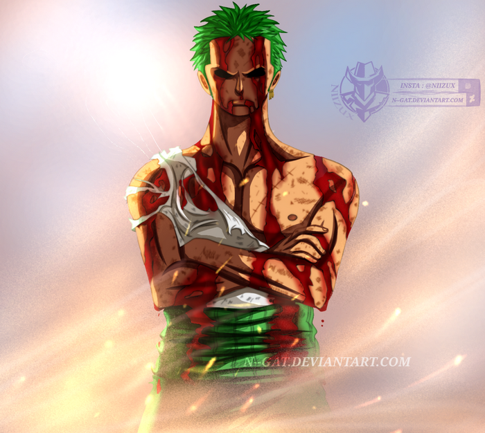 Battle-Worn Roronoa Zoro with Blood and Determination
