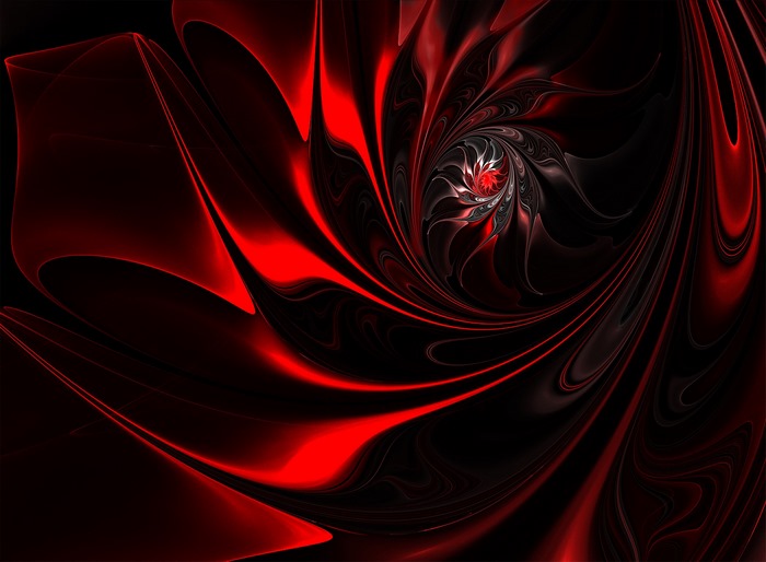 Red and Black Fractal Swirl Abstract Design