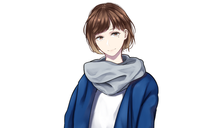 Anime girl with short brown hair and scarf