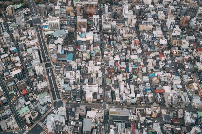 Aerial view of Tokyo cityscape with dense buildings