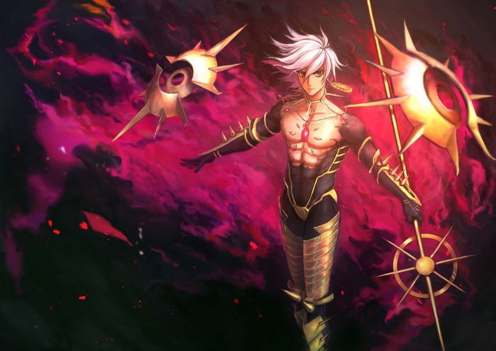 Karna from Fate/Grand Order with celestial weapons