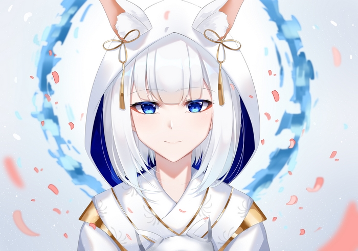 Girl with White Hair and Blue Eyes wearing a Hooded Outfit