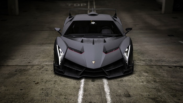 Matte Black Lamborghini Veneno Front View