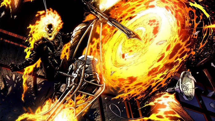 Ghost Rider on a flaming motorcycle