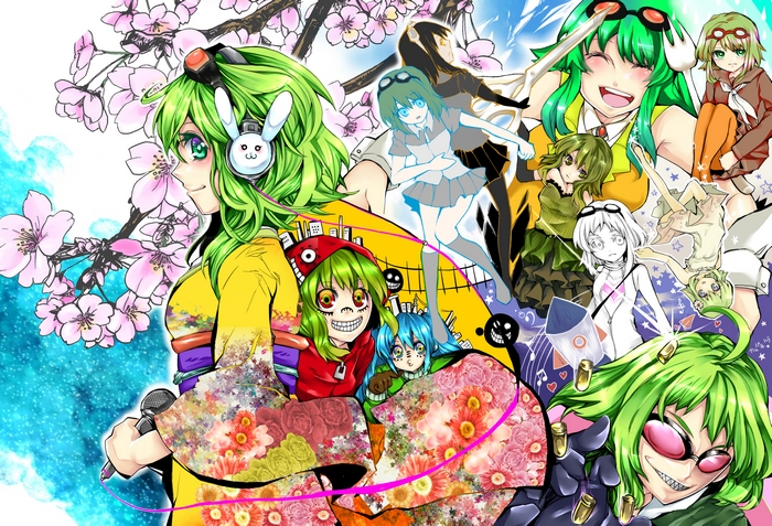 Vocaloid characters with cherry blossoms