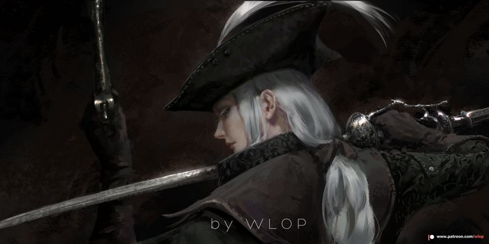 Lady Maria from Bloodborne with sword and pistol