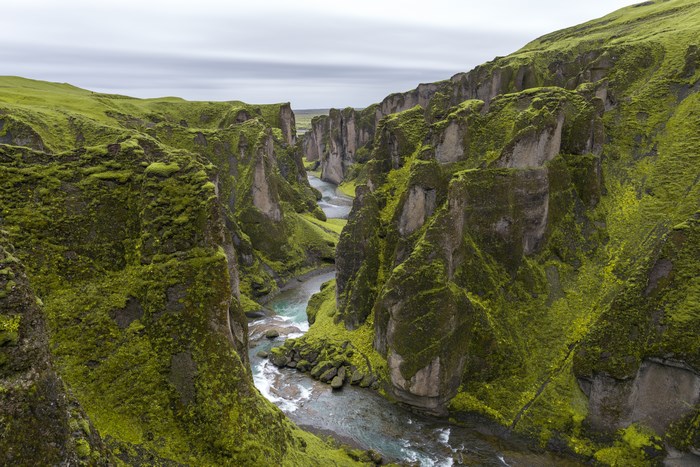 Fjaðrárgljúfur Canyon in Iceland with a River