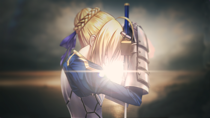 Saber from Fate/Grand Order Holding Sword in Thought