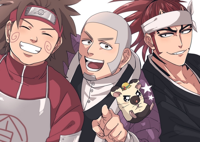 Chōji Akimichi, Shiraishi Yoshitake, and Renji Abarai with a creature