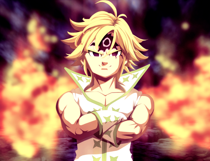 Meliodas with Demon Mark and Fiery Background