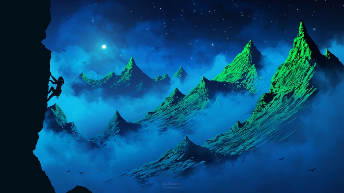 Silhouette of a rock climber at night