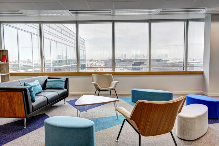 Modern office lounge with city view