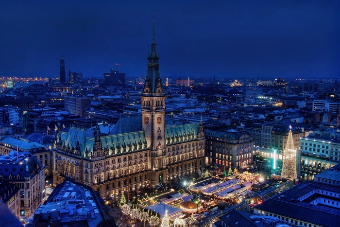 Hamburg City Hall at Christmas Market