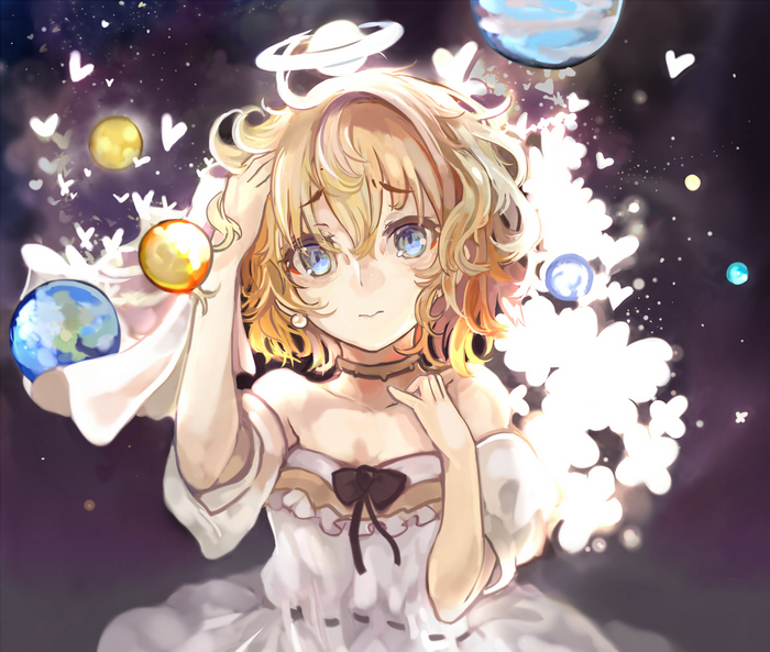 Anime girl with planets and stars