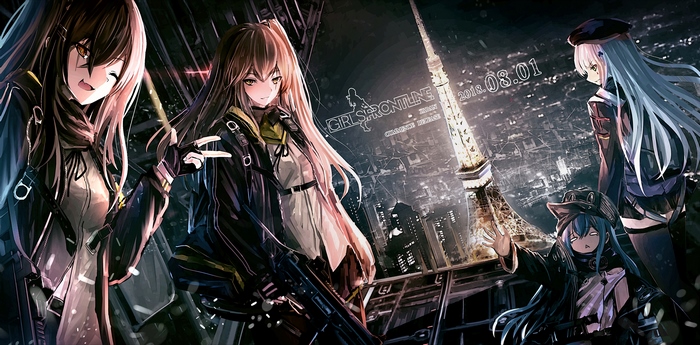 Girls Frontline characters in Tokyo at night