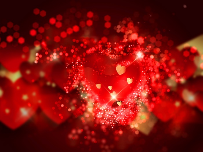 Red hearts and glitter bokeh effect