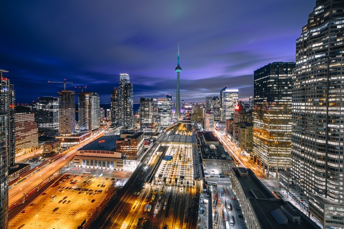 Toronto Skyline with CN Tower at Night