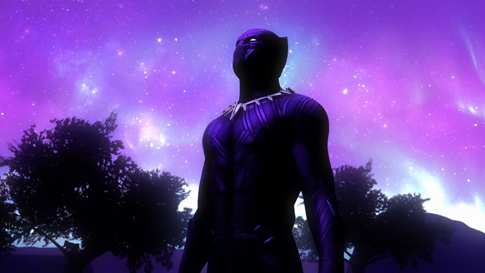 Black Panther Under a Starry Purple Sky