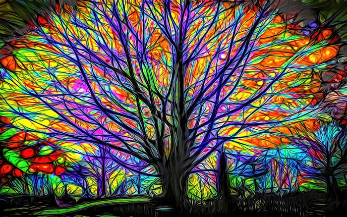 Artistic tree with colorful branches