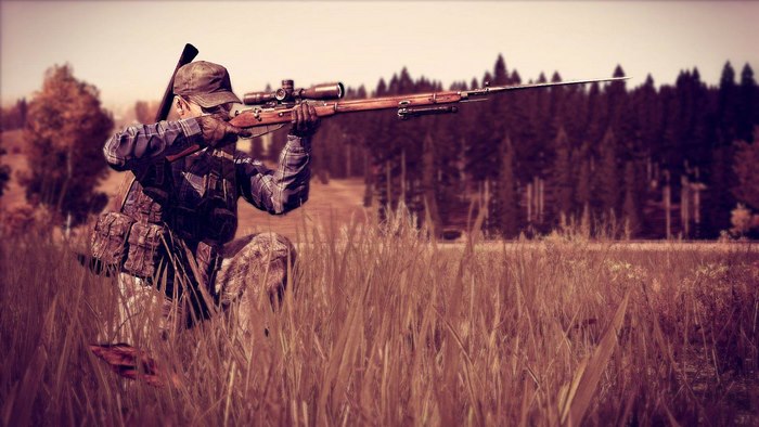 Player aiming a rifle in DayZ